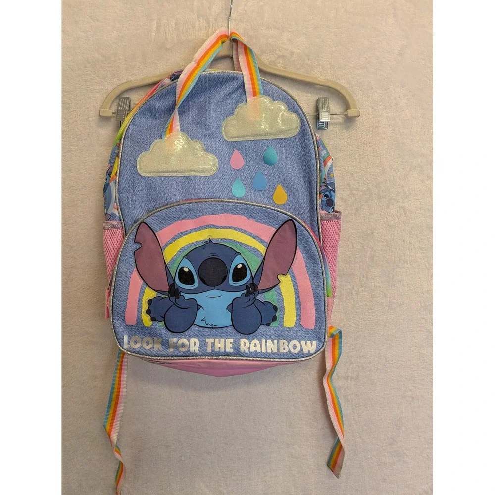 Disney Stitch Rainbow Cloud Backpack‎ Kids Childrens Denim Blue Pink